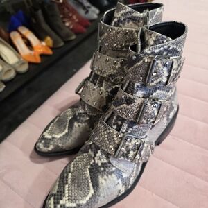 Steven By Steve Madden Snakeskin Multi-Buckle Ankle Boots